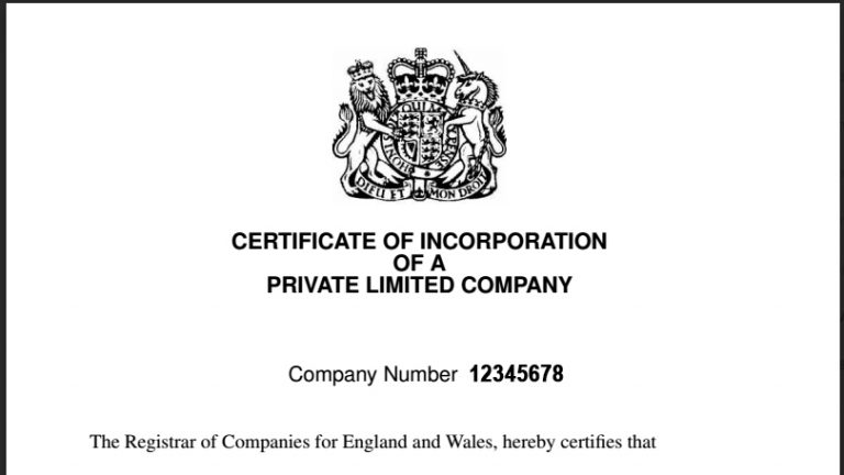 Certificate of Incorporation UK