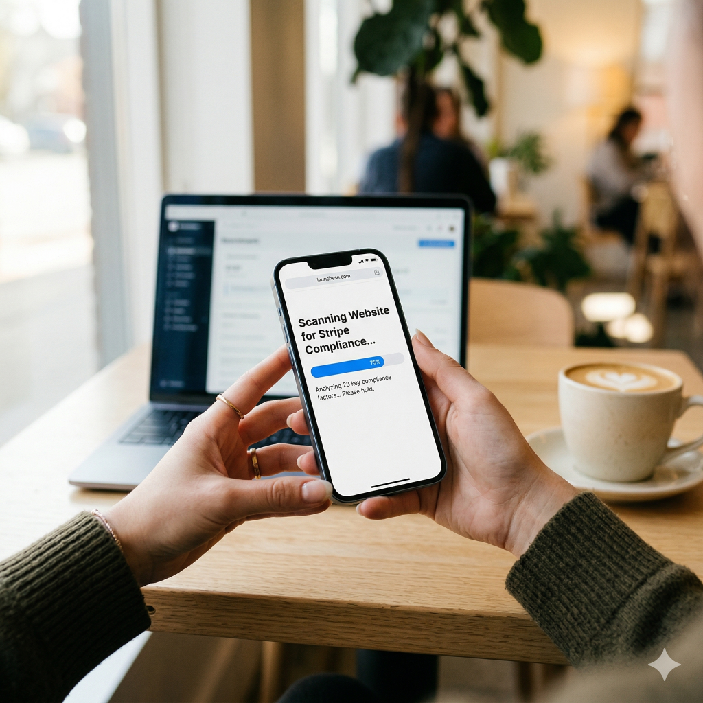 Person checking Stripe website requirements on a smartphone