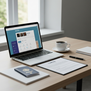 best business bank account for non UK residents opened remotely on a laptop with company documents