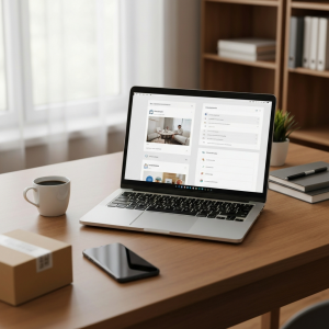 Stripe setup for Shopify store on a laptop in a modern home office