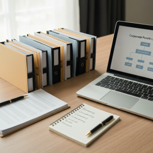 Can an LLC own another LLC — corporate structure documents on a founder's desk