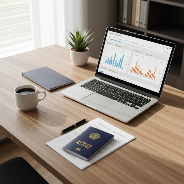 Payoneer business account setup — international founder with company documents and laptop
