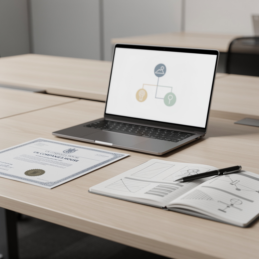 setting up a holding company UK - corporate structure planning desk with documents